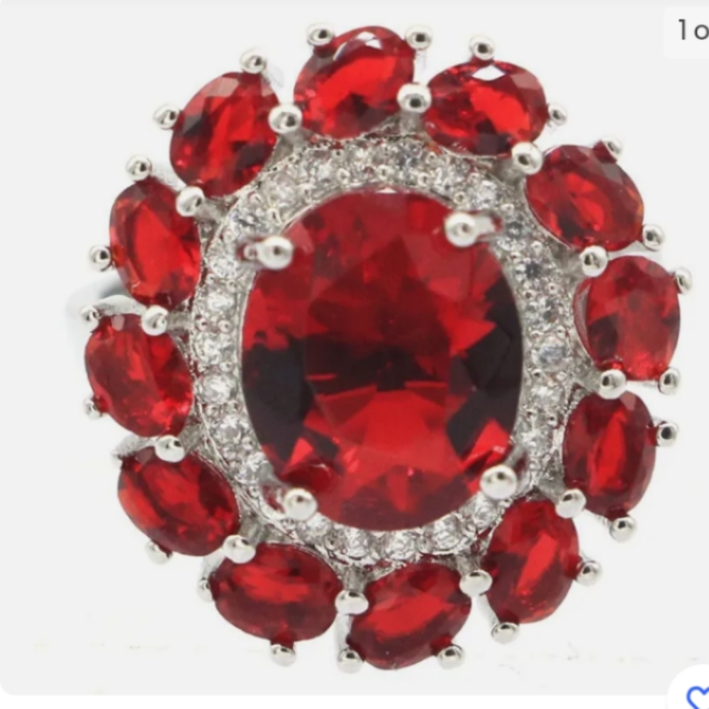 New simulated ruby cz sterling silver ring